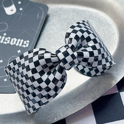 Black&White Y2K Checked Pattern Bowknot Cuff