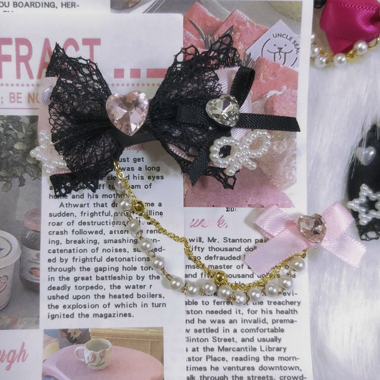 3 Options Two Heart Decorated Bead Chain Bowknot Rings