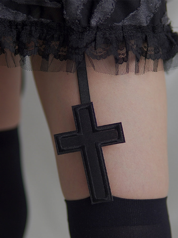 Black Cross Applique Suspender Stockings