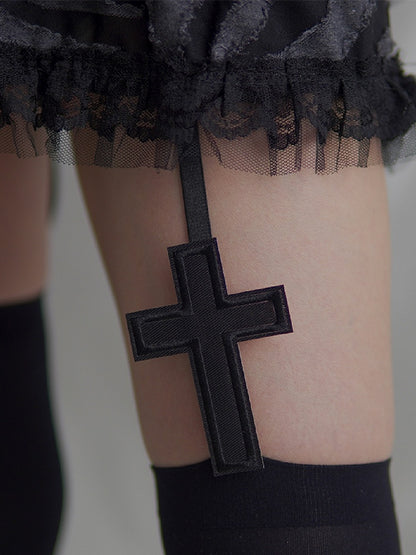 Black Cross Applique Suspender Stockings