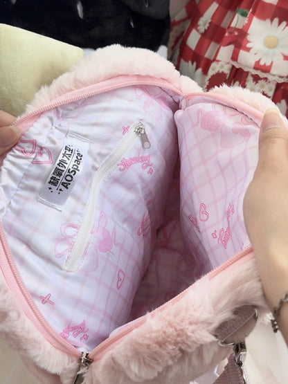 Red / Pink / Black Plush Strawberry Backpack, Convertible Crossbody Bag with Adjustable Strap