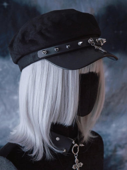 Punk Cross and Studs Black Gothic Hat