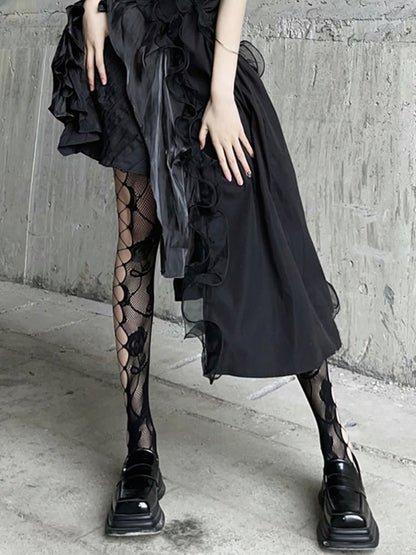 Gothic Black Rosette  Fishnet Tights