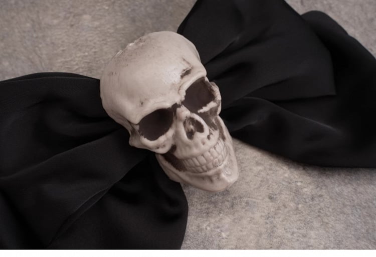 Cross Charm Gothic Black Skull Big Bow Hairclip