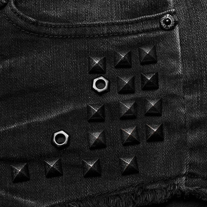 Black Punk Denim Shorts