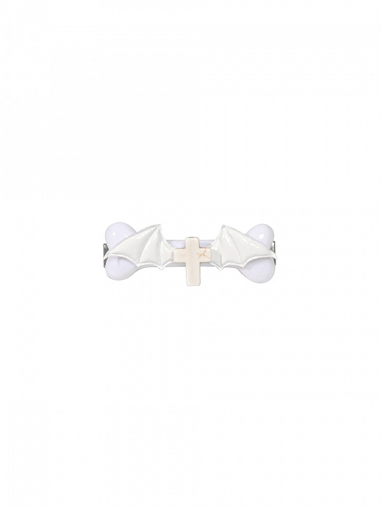 Gothic Punk White Halloween Cross Bone-shaped Hairclip with Bat Wings