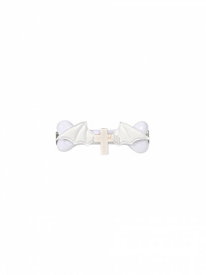 Gothic Punk White Halloween Cross Bone-shaped Hairclip with Bat Wings