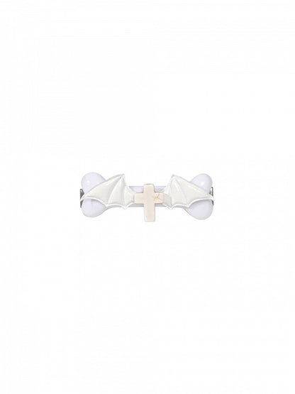 Gothic Punk White Halloween Cross Bone-shaped Hairclip with Bat Wings