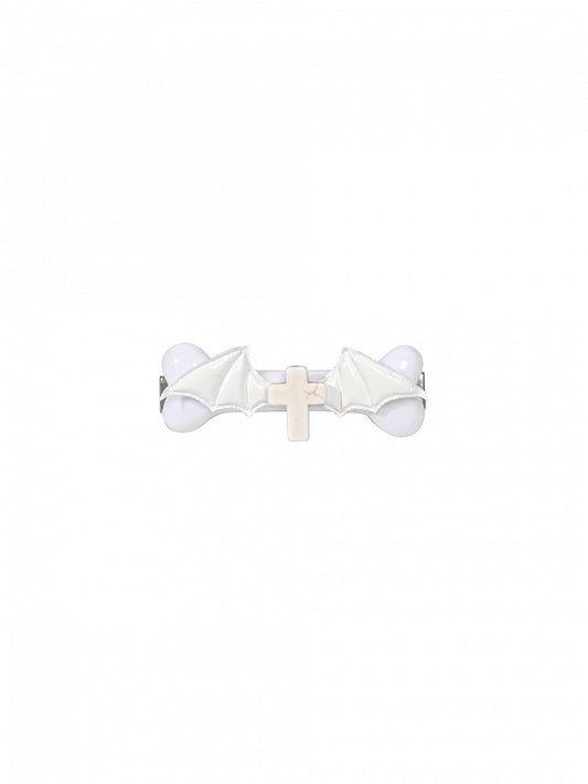 Gothic Punk White Halloween Cross Bone-shaped Hairclip with Bat Wings
