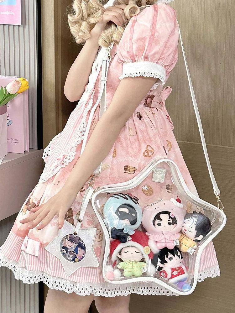 White PU Star-shaped Ita Bag Set with Detachable Badge Charm