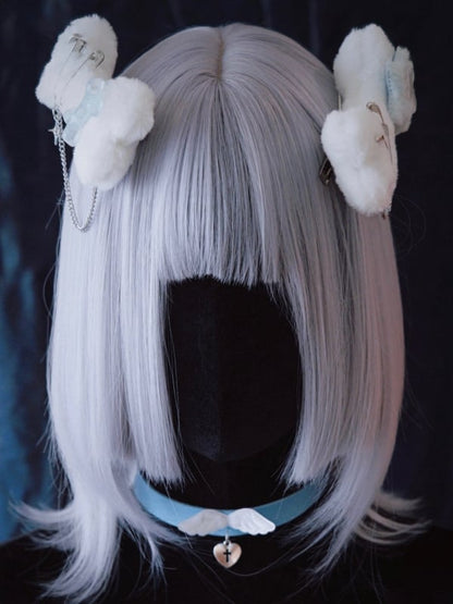 2 Options Star Charm Handmade White Plush Bone Hairclip with Chain