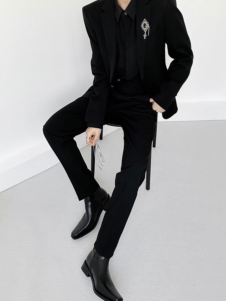 Ouji Lolita Black Tailored Straight-Leg Pants with Slant Pockets & Belt Loops