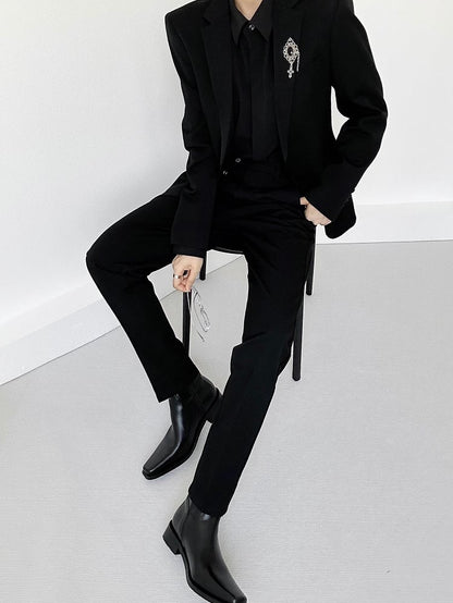 Ouji Lolita Black Tailored Straight-Leg Pants with Slant Pockets & Belt Loops