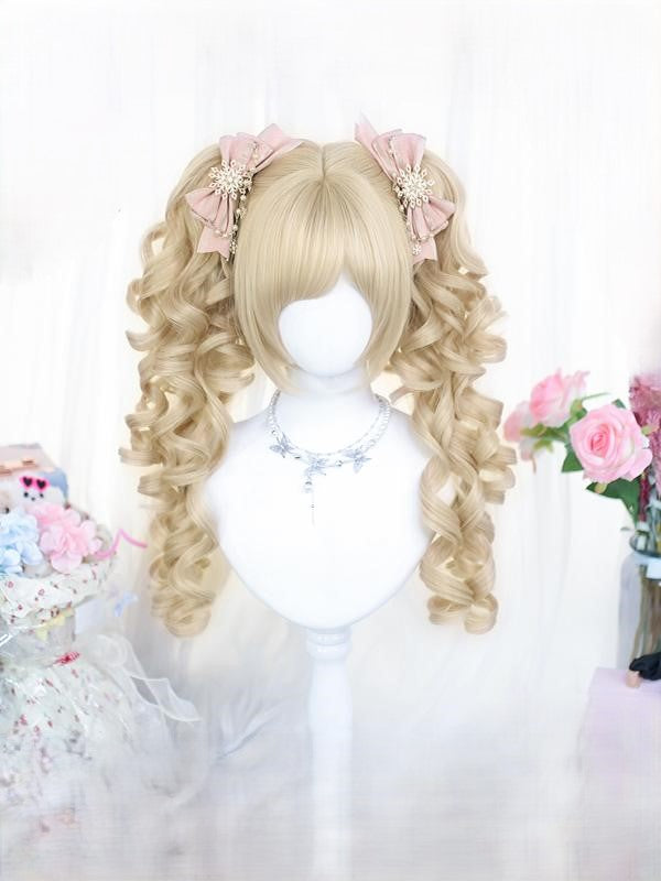 Blonde Bob Cut 30CM Wig With Double Curly Ponytails