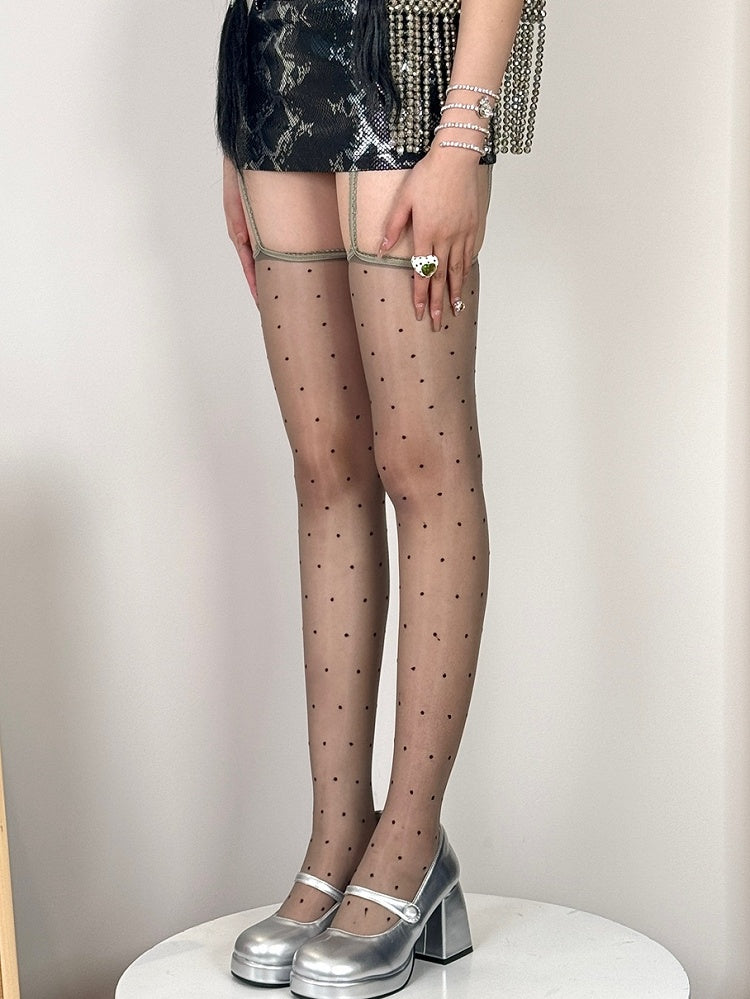 7 Color Options Polka-dot Pattern Semi-sheer Suspender Stockings