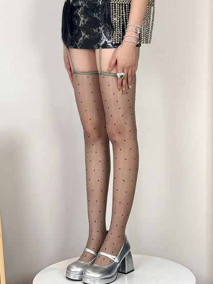 7 Color Options Polka-dot Pattern Semi-sheer Suspender Stockings