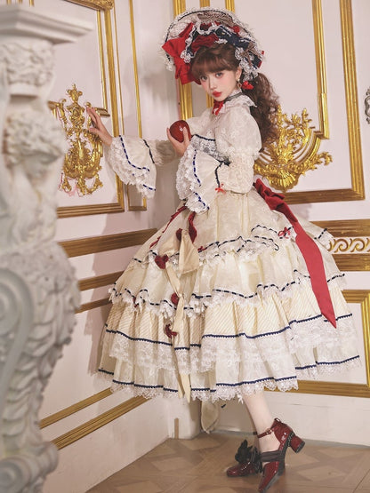 Snow White Vibes Dark Blue and Red Boned Corset Top + Tiered Skirt Gorgeous Hime Lolita Full Set