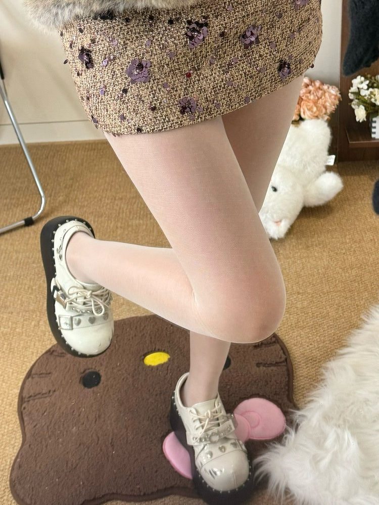 Black/Gray/White Striped Pattern Tights