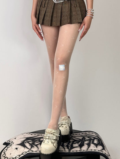 Black/White Floral Pattern Tights