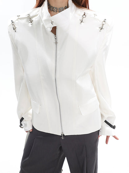 Padded Shoulders Gothic White Jacket