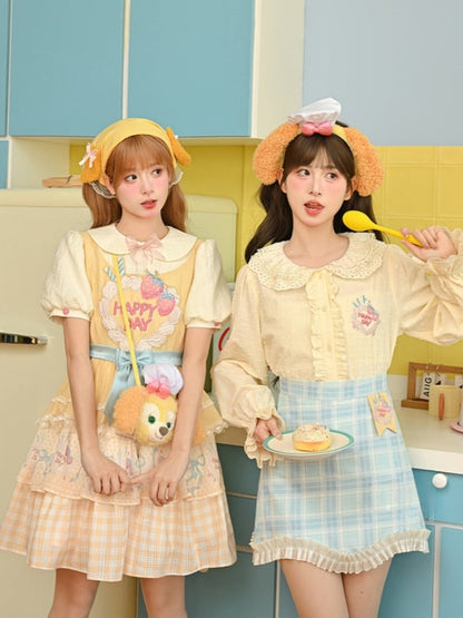 Strawberry Cake Embroidery Big Bow Creamy Yellow Tiered Skirt Sweet Lolita Dress