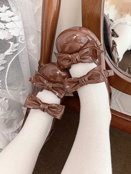 Brown Bow Accents Point Toe Sweet Lolita Block Heels