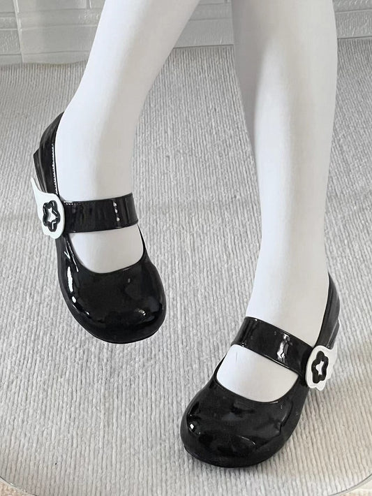 Clearance-Size 35 Jirai Kei Black Lolita Star Wing Design Mary Jane Shoes