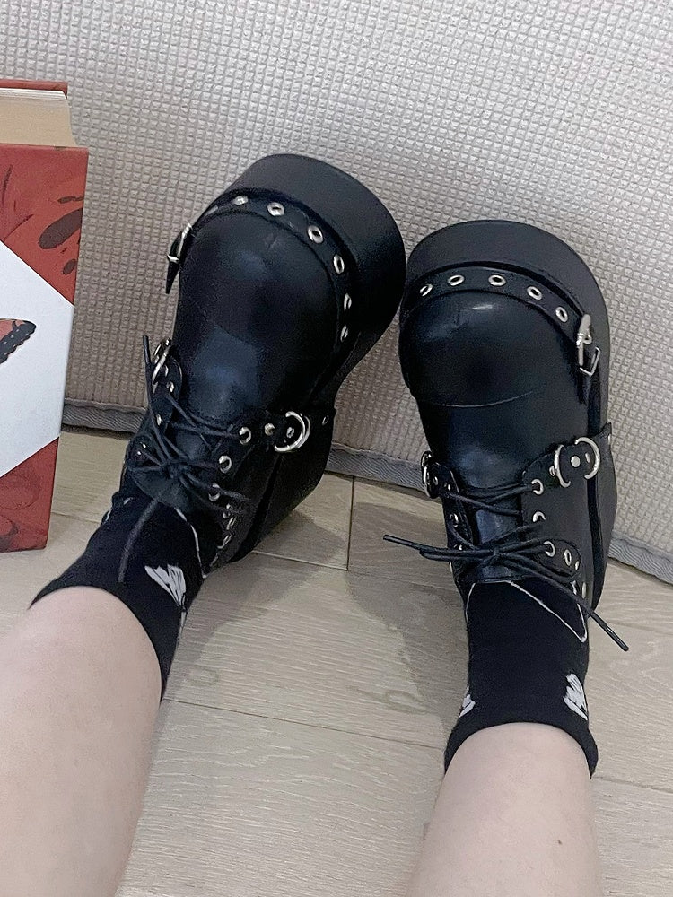 Punk Black Buckle Straps Gothic Platforms