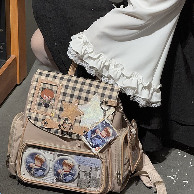 Khaki Detachable Bunny Ear Ita Backpack With Card Holder Charm