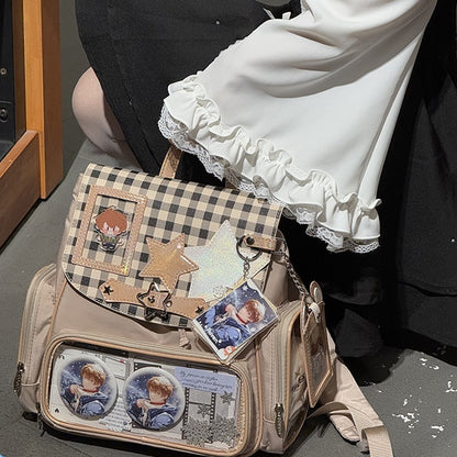 Khaki Detachable Bunny Ear Ita Backpack With Card Holder Charm