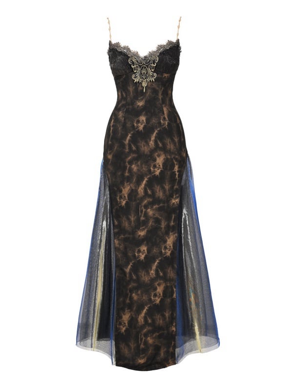 Black and Gold V-neck Slimming Slip Dress