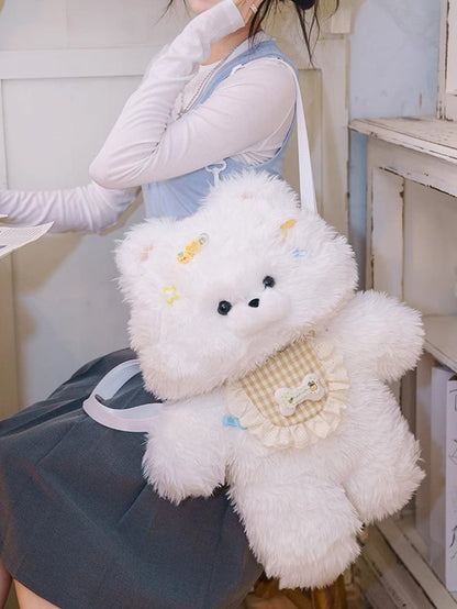 White 52cm Plush Puppy Backpack Detachable Shoulder Straps