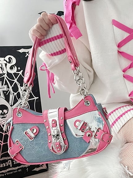 Blue and Pink Skeleton Kitty Ita Bag