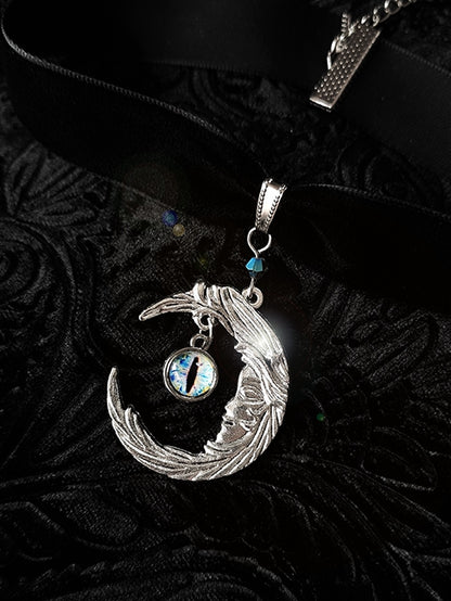 Devil Eye Black Moon Pendant Gothic Velvet Choker