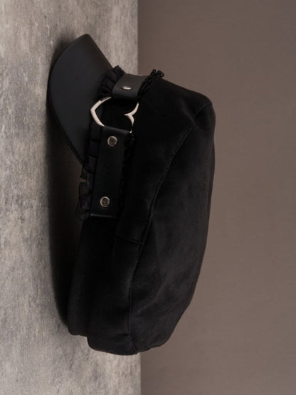 Black Gothic Pin Decorated Ruffled Trim Beret Hat