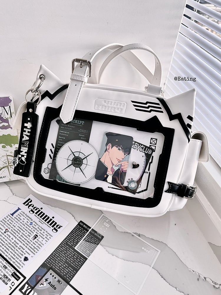 White & Black Cute Kitty Ear Design Ita Bag