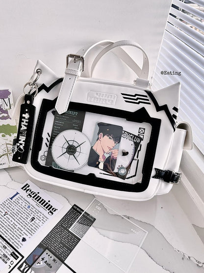 White & Black Cute Kitty Ear Design Ita Bag