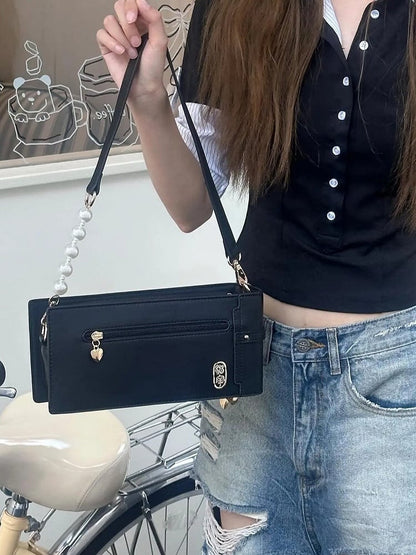 Black PU Floral Pattern Cheongsam Style Ita Bag With Bow & Fringe Accent