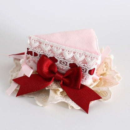 Red&Pink Sweet Lolita Beaded Decorated Bowknot Details Lace Trim Cake Mini Hat