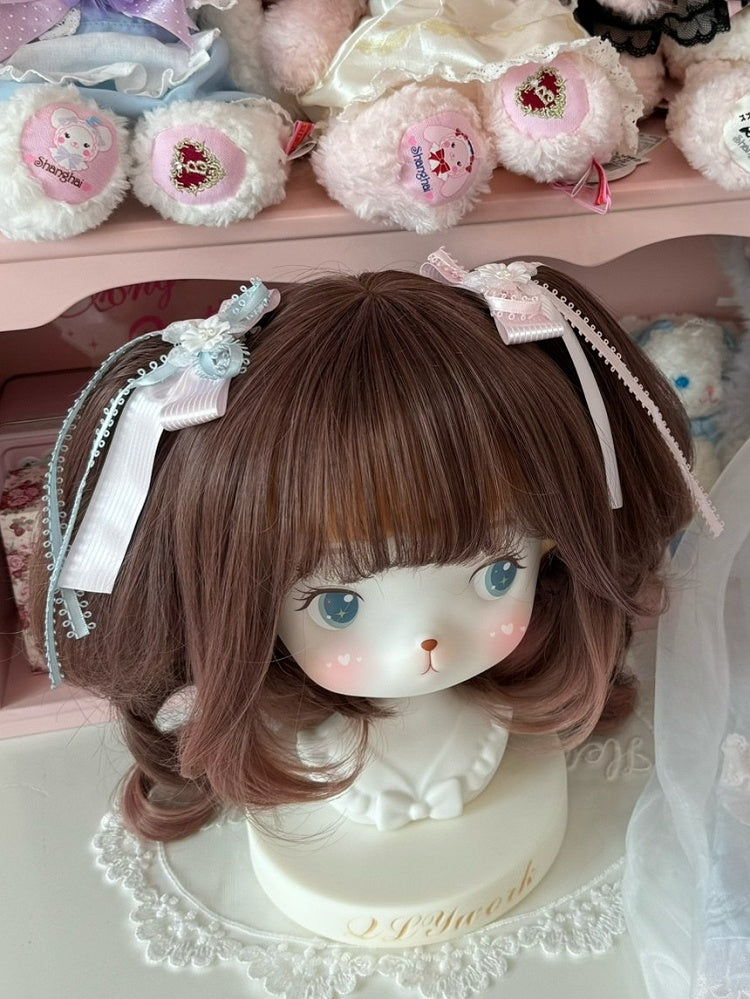 Pink/Blue&Pink Beaded Decorated Floral Design Bowknot Hairclip