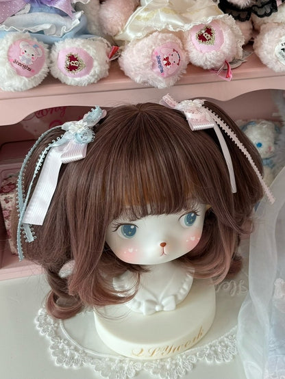 Pink/Blue&Pink Beaded Decorated Floral Design Bowknot Hairclip