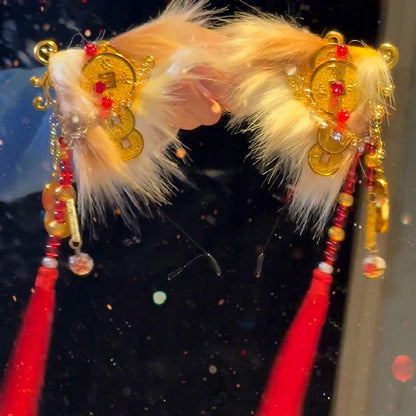 Gold Cheongsam Style Tassel Charm Cat Ear Hairclips