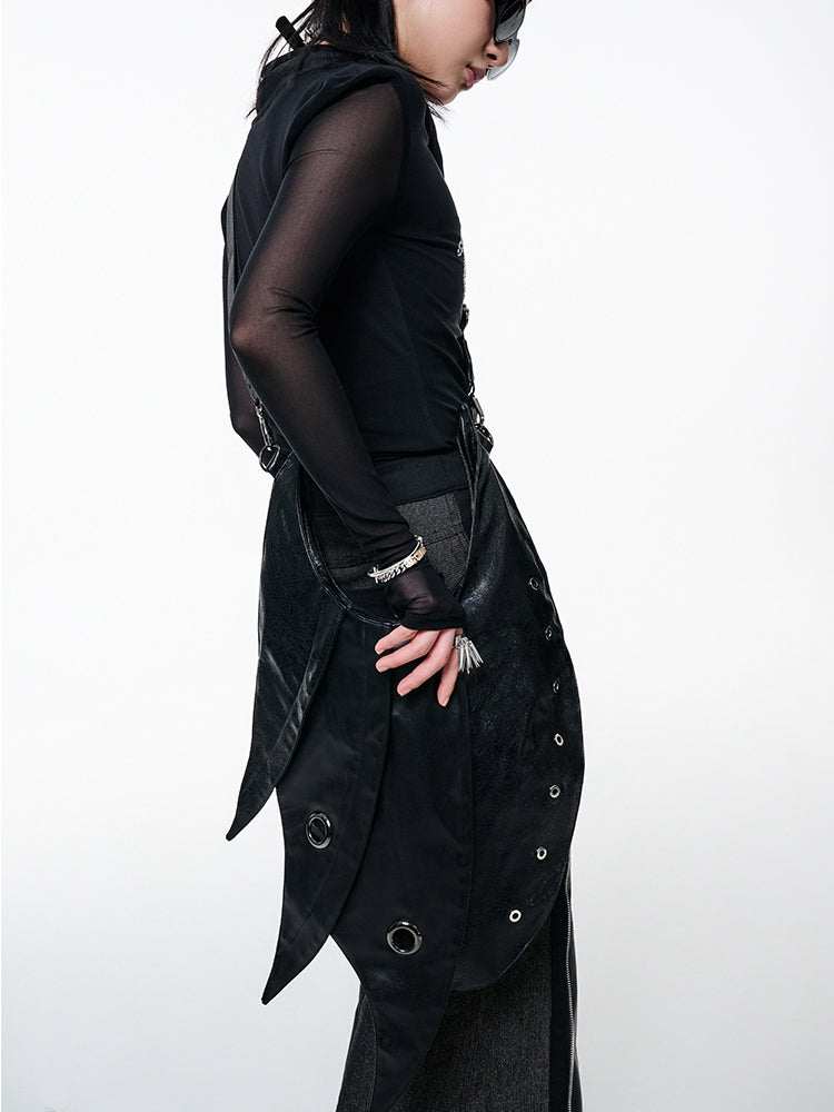 Black Punk Armor Design Large Capacity PU Crossbody