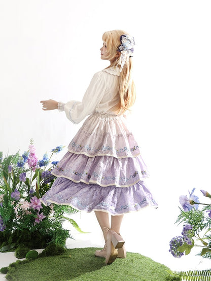 Ombre Violet Delicate Iris Embroidery Tiered Skirt