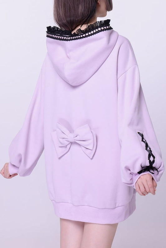 Purple Jirai Kei Lace Bows Decorated Landmine Style Hoodie