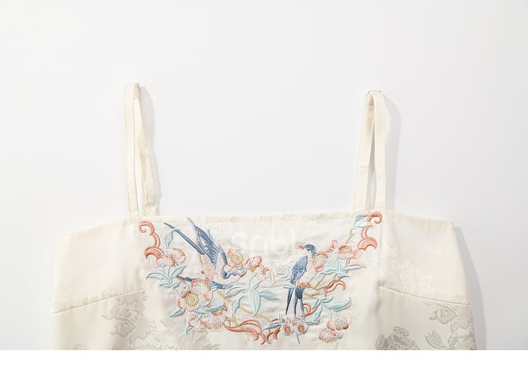 Floral and Bird Embroidery Apricot Cami Top