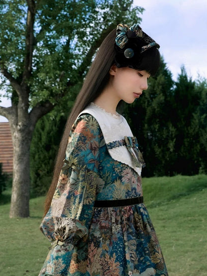 Black Lolita Hairband with Flower and Embroidered Details