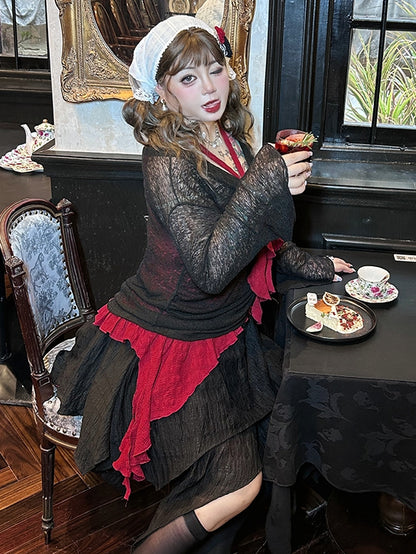 Plus Size Black Handkerchief Hem Tiered Skirt