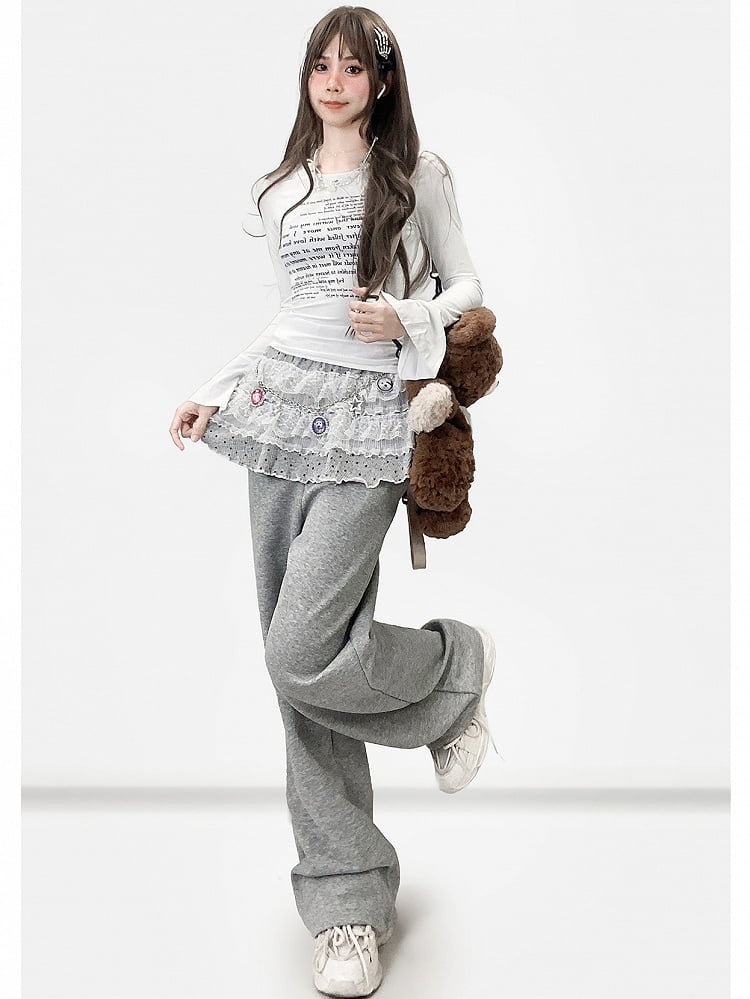 White Bittersweet Letter Print Asymmetrical Hem Bell Sleeves Top