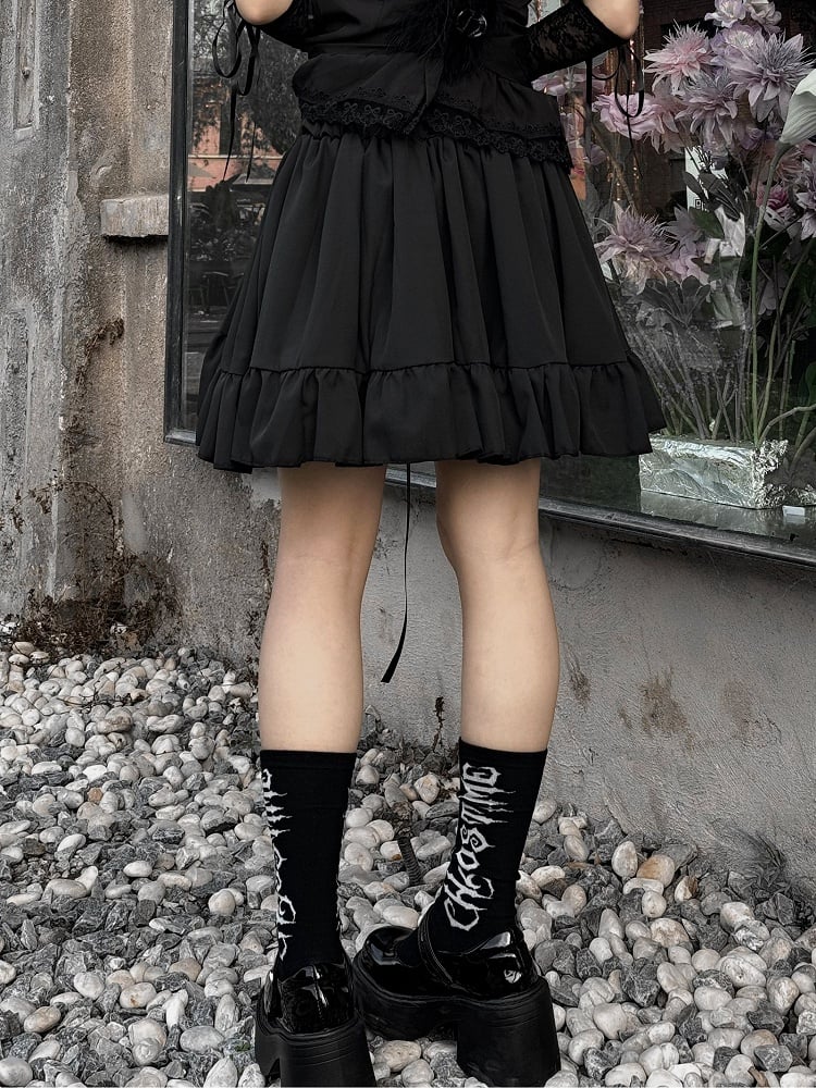 Lace-up Detail Gothic Black High Waist Skirt